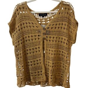 Jones New York Open-Weave Mustard Button-Front Cardigan